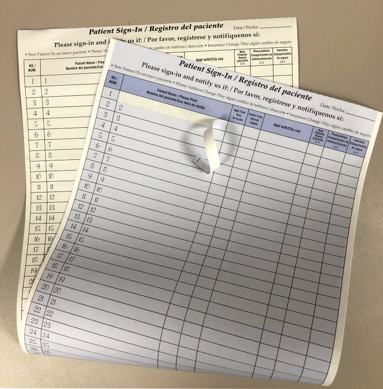 Patient Confidentiality Sign-In Sheet with record copy  English / Spanish